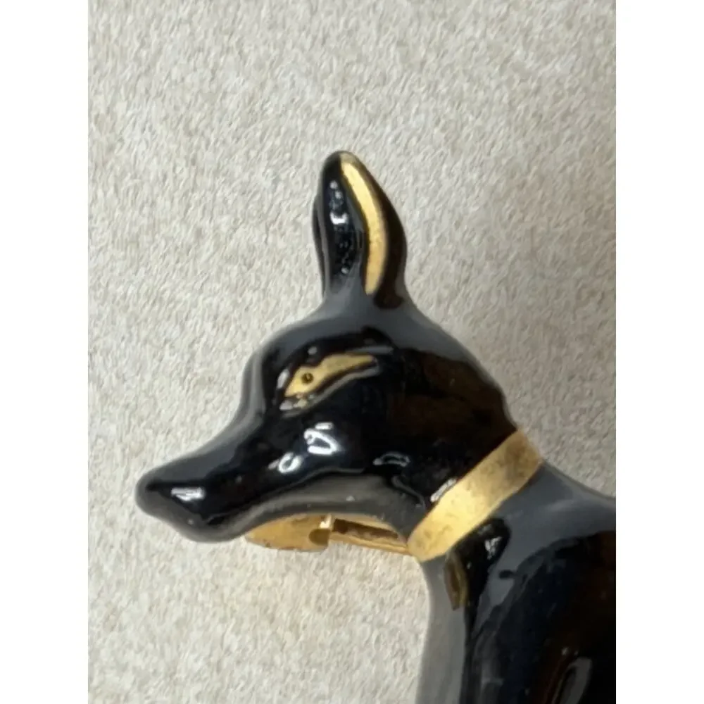 Anubis Egyptian Dog God Jackal Figural Brooch Pin Couchant Pose Black Gold